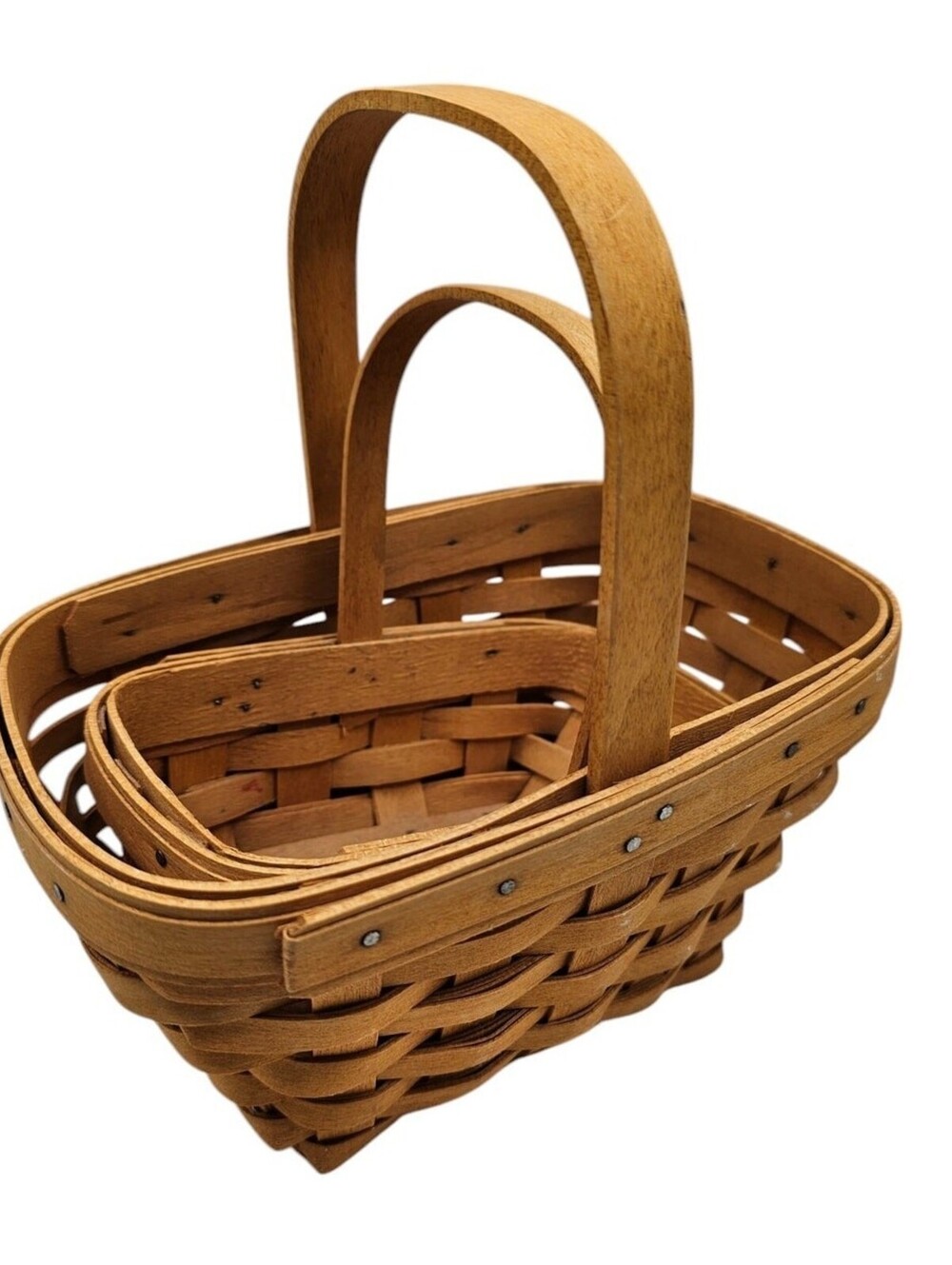 Set of 2 Vintage Longaberger Woven Nesting Baskets w/ Fixed Handles